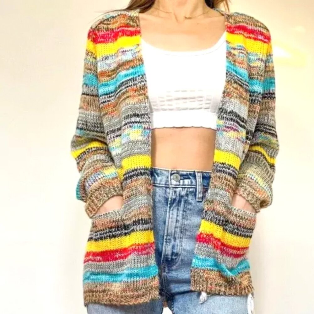 Striped Casual Knitted Cardigan Sweater Size XL